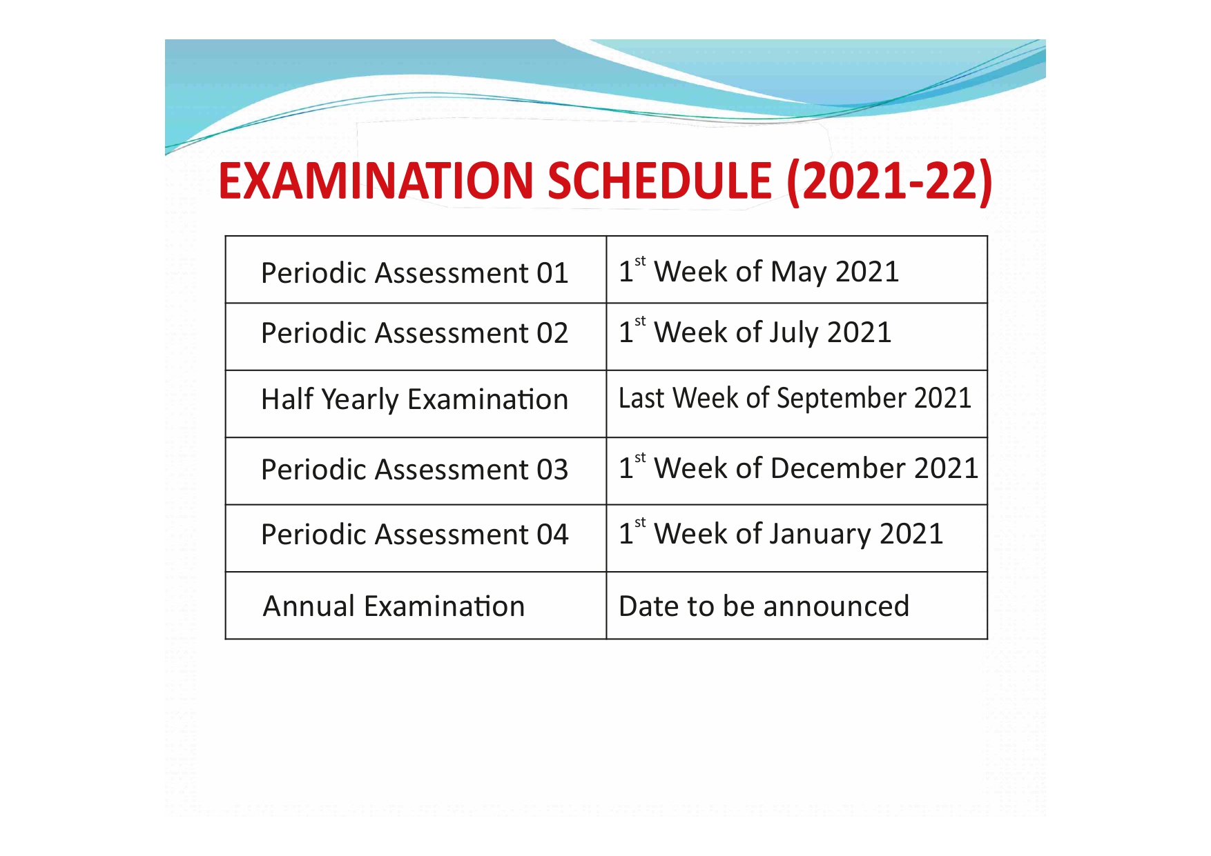Exam Schedule 47